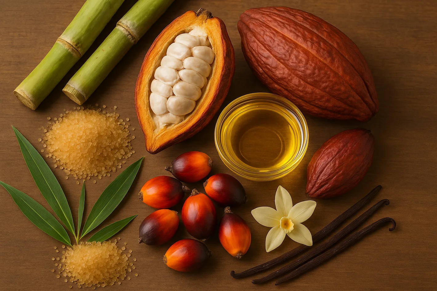 Raw cocoa beans, butter and other specialty ingredients